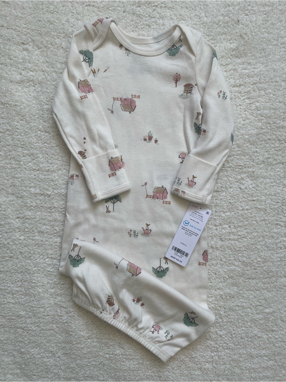 Carter's Cream Long-Sleeve Sleep Gown with Pink & Green Farm Print